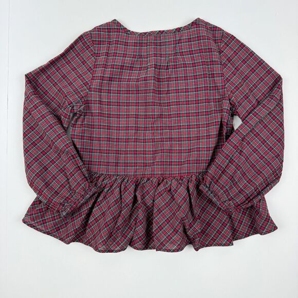 Ralph Lauren Girl's Plaid Red Green Tartan Long Sleeve Ruffle Buttons Top Size 5 - Picture 2 of 15